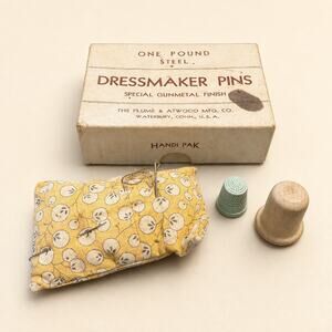 Dressmaker Pins Sewing Notions Vintage Lot Thimbles Thread & Pincushion